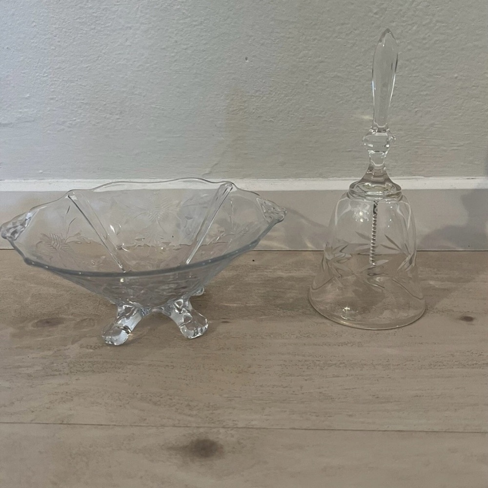 Elegant Clear Glass Bowl and Bell Set